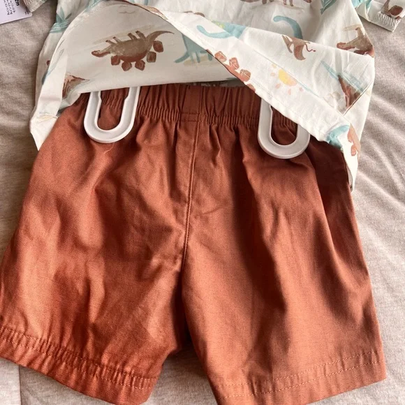 Carter's Dino Print Shirt and Rust Shorts Set - Picture 4 of 5